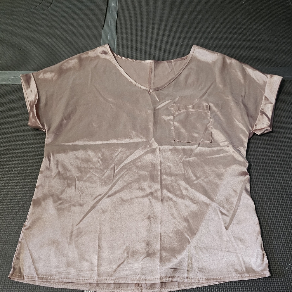 Faux Satin Pajama Top
